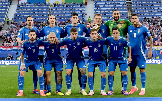 LEIPZIG, GERMANY - JUNE 24: Players of Italy pose for a team photograph prior to the UEFA EURO 2024 group stage match between Croatia and Italy at Football Stadium Leipzig on June 24, 2024 in Leipzig, Germany. (Photo by Claudio Villa/Getty Images for FIGC)