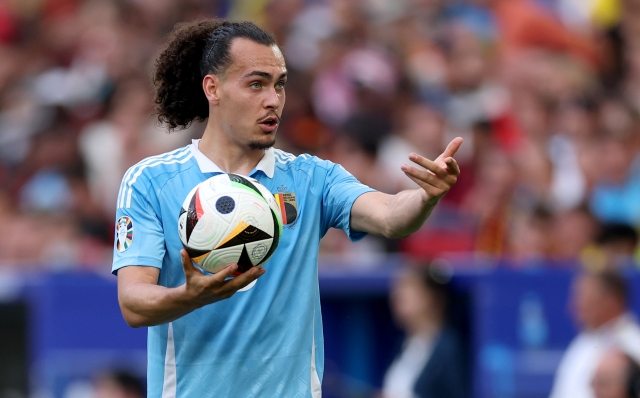 STUTTGART, GERMANY - JUNE 26: Arthur Theate of Belgium reacts during the UEFA EURO 2024 group stage match between Ukraine and Belgium at Stuttgart Arena on June 26, 2024 in Stuttgart, Germany. (Photo by Carl Recine/Getty Images)