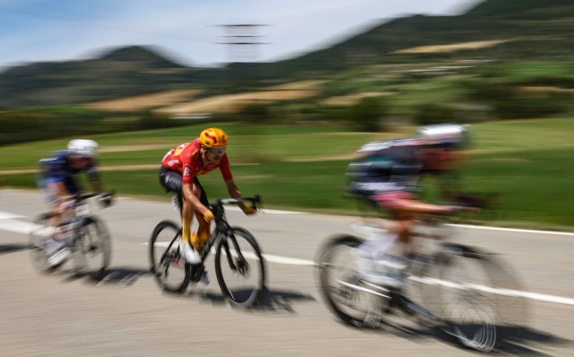 Uno-X Mobility team's Danish rider Magnus Cort cycles in a breakaway during the 17th stage of the 111th edition of the Tour de France cycling race, 177,8 km between Saint-Paul-Trois-Chateaux and Superdevoluy, southern France, on July 17, 2024. (Photo by Anne-Christine POUJOULAT / AFP)