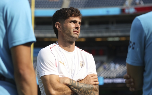 NEW YORK, NEW YORK - JULY 27: Christian Pulisic of AC Milan looks on prior to the Pre-Season Friendly match between Manchester City and AC Milan at Yankee Stadium on July 27, 2024 in New York City. (Photo by Giuseppe Cottini/AC Milan via Getty Images)