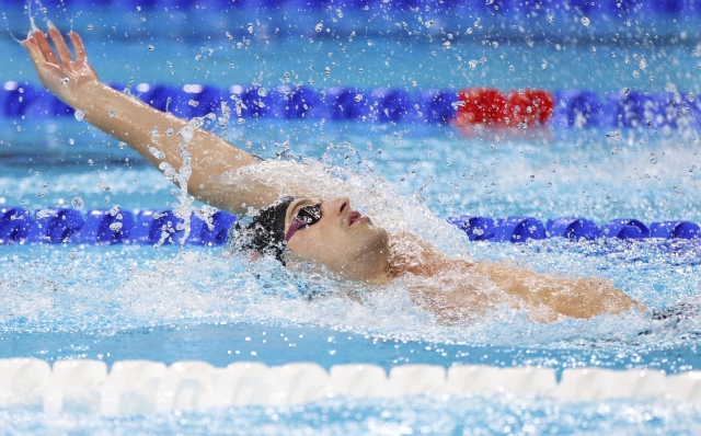 epa11514769 Alberto razzetti of Italy competes in a Men 200m Individual Medley heat of the Swimming competitions in the Paris 2024 Olympic Games, at the Paris La Defense Arena in Paris, France, 01 August 2024.  EPA/FRANCK ROBICHON