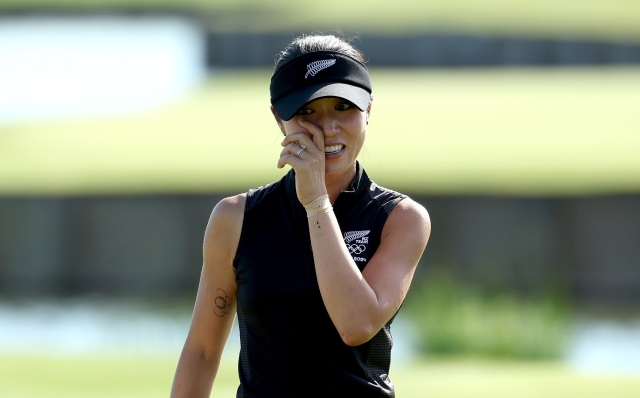 PARIS, FRANCE - AUGUST 10: Lydia Ko of Team New Zealand reacts following victory on Day Four of the Women's Individual Stroke Play on day fifteen of the Olympic Games Paris 2024 at Le Golf National on August 10, 2024 in Paris, France. (Photo by Kevin C. Cox/Getty Images)