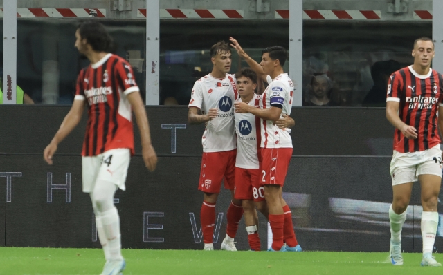 AC Monza celebration after Daniel Maldini gol at the Silvio Berlusconi Trophy (Trofeo Berlusconi) soccer match between Milan and Monza, at the San Siro stadium in Milan, Italy - Tuesday, August 13, 2024. Sport - Soccer . (Photo by Buzzi/Lapresse)