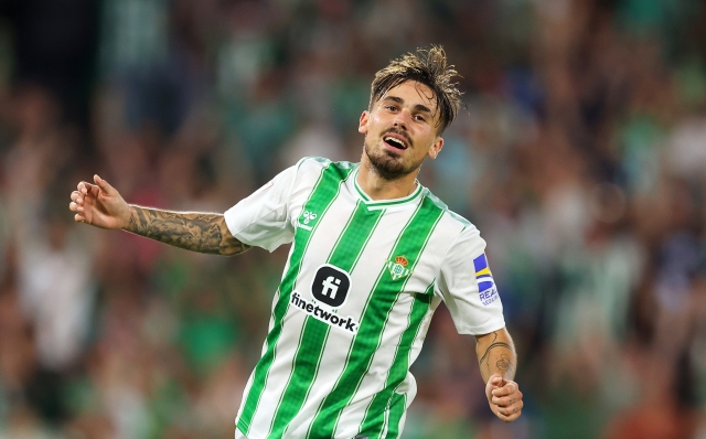 SEVILLE, SPAIN - OCTOBER 01: Rodri Sanchez of Real Betis celebrates after scoring the team's third goal that was disallowed during the LaLiga EA Sports match between Real Betis and Valencia CF at Estadio Benito Villamarin on October 01, 2023 in Seville, Spain. (Photo by Fran Santiago/Getty Images)