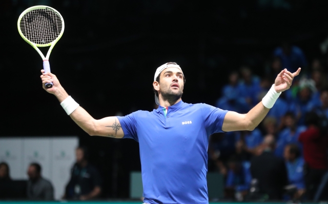 Matteo Berrettini during the tennis Davis Cup final 8 match between Matteo Berrettini (Italy) and Alexander Blockx (Belgium) at the Unipol arena, Casalecchio (Bologna), Bologna, northern Italy, Friday, September 13, 2024. Sport - Tennis - (Photo Michele Nucci - LaPresse)