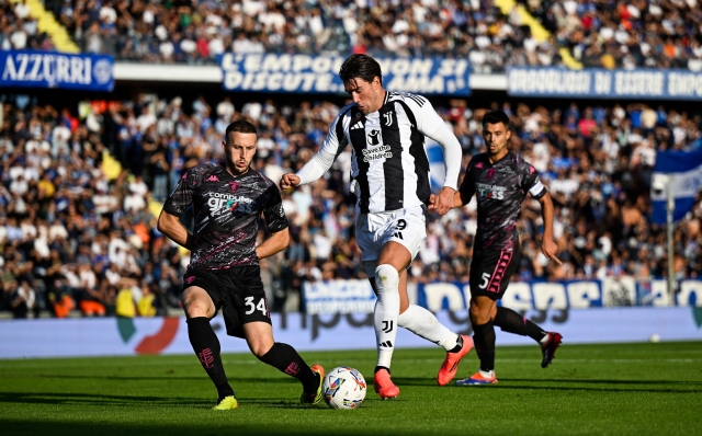 EMPOLI, ITALY - SEPTEMBER 14: Dusan Vlahovic of Juventus during the Serie A match between Empoli and Juventus at Stadio Carlo Castellani on September 14, 2024 in Empoli, Italy. (Photo by Daniele Badolato - Juventus FC/Juventus FC via Getty Images)