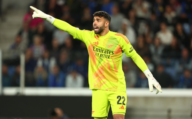 Arsenal's David Raya during the UEFA Champions League soccer match between Atalanta BC and Arsenal FC at the Bergamo Stadium in Bergamo, Italy, 19 September 2024. ANSA/MICHELE MARAVIGLIA