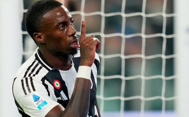 Juventus' Timothy Weah celebrates after scoring 1-0  during  the Serie A soccer match between Juventus and Torino at Allianz Stadium in Turin , North Italy - Saturday , November 09 , 2024. Sport - Soccer . (Photo by Spada/Lapresse)