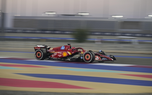 Ferrari driver Charles Leclerc of Monaco in action during practice at the Lusail International Circuit in Lusail, Qatar, ahead of the Qatar Formula One Grand Prix, Friday, Nov. 29, 2024. (AP Photo/Altaf Qadri)