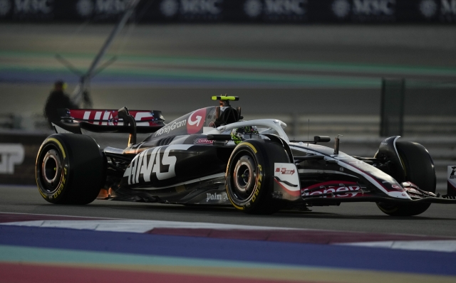 Haas driver Nico Hulkenberg of Germany in action during practice at the Lusail International Circuit in Lusail, Qatar, ahead of the Qatar Formula One Grand Prix, Friday, Nov. 29, 2024. (AP Photo/Altaf Qadri)