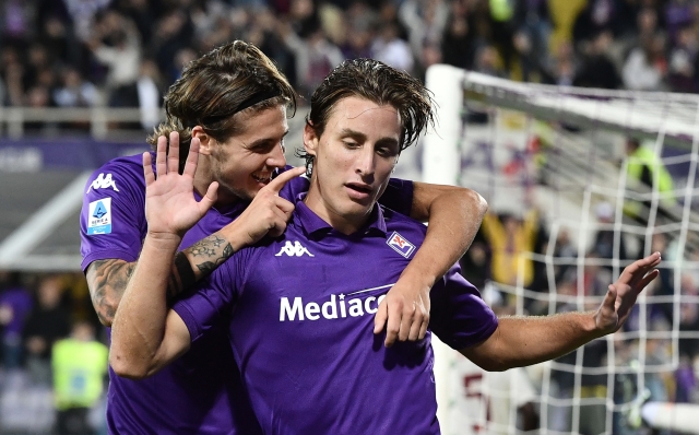 Fiorentina's Edoardo Bove celebrates after scoring goal 4-1during the Serie A Enilive 2024/2025 match between Fiorentina and Roma - Serie A Enilive at the Stadio Artemio Franchi - Sports, Football - Florence, Italy - Sunday 27 October 2024 (Photo by Stringer/LaPresse)