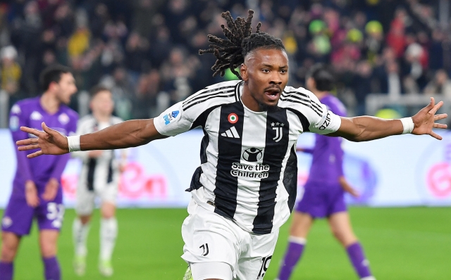 Juventus'  Thuram jubilates after scoring the gol (1-0) during the italian Serie A soccer match Juventus FC vs ACF Fiorentina at the Allianz Stadium in Turin, Italy, 29 December 2024 ANSA/ALESSANDRO DI MARCO