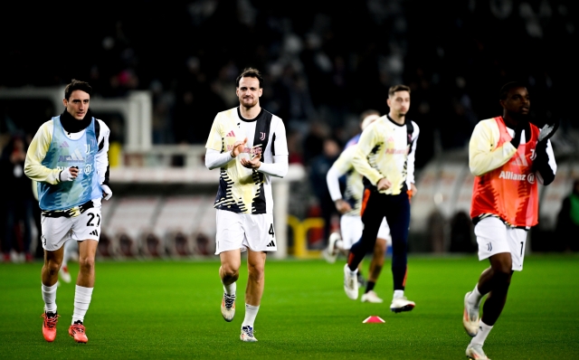 TURIN, ITALY - JANUARY 11: Andrea Cambiaso, Federico Gatti of Juventus during the Serie A match between Torino and Juventus at Stadio Olimpico di Torino on January 11, 2025 in Turin, Italy. (Photo by Daniele Badolato - Juventus FC/Juventus FC via Getty Images)