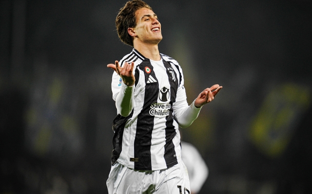 Juventus' Kenan Yildiz celebrates after scoring the 1-0 goal for his team Serie A soccer match between Torino and Juventus at the Stadio Olimpico Grande Torino in Turin, north west Italy - Saturday, January 11, 2025. Sport - Soccer . (Photo by Marco Alpozzi/Lapresse)