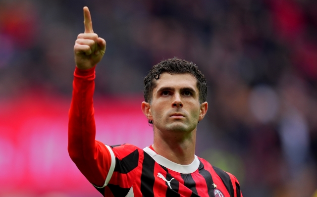 AC Milan's Christian Pulisic  celebrates after scoring 1-1 during the Serie A soccer match between Ac Milan and Parma at San Siro  Stadium in Milan  , North Italy -  , Sunday , January 26 , 2025 . Sport - Soccer . (Photo by Spada/LaPresse)