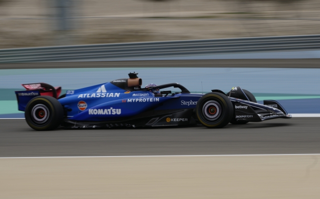 Williams driver Alexander Albon of Thailand in action during a Formula One pre-season test at the Bahrain International Circuit in Sakhir, Bahrain, Wednesday, Feb. 26, 2025. (AP Photo/Darko Bandic)