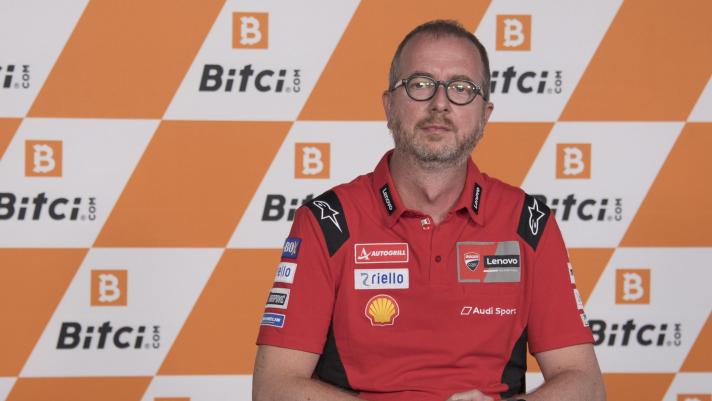 SPIELBERG, AUSTRIA - AUGUST 13:  Davide Barana of Italy and Ducati's Corse Technical Director speaks during the Technical Managers’ Press Conference Part II in media center during the MotoGP of Austria - Free Practice at Red Bull Ring on August 13, 2021 in Spielberg, Austria. (Photo by Mirco Lazzari gp/Getty Images)