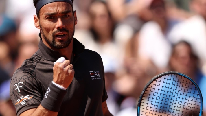 PARIS, FRANCE - MAY 31: Fabio Fognini of Italy celebrates after winning the first set against Jason Kubler of Australia during the Men's Second Round Match on Day Four of the 2023 French Open at Roland Garros on May 31, 2023 in Paris, France. (Photo by Clive Brunskill/Getty Images)