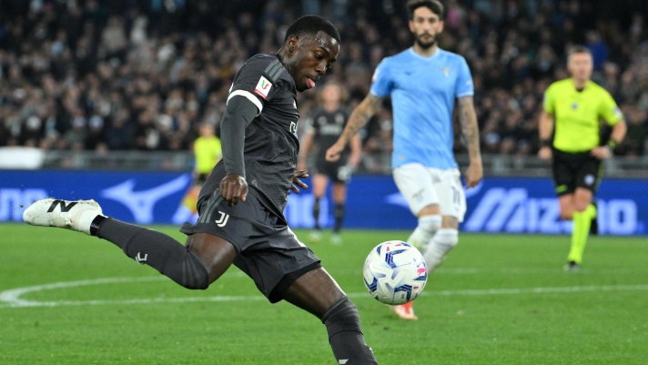 Juventus' Timothy Weah in action during the Italian Cup semifinal 2nd leg soccer match between SS Lazio and Juventus FC at the Olimpico stadium in Rome, Italy, 23 April 2024.  ANSA/ETTORE FERRARI