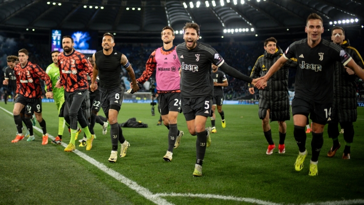 ROME, ITALY - APRIL 23: Juventus players celebrate after the Coppa Italia Semi-final Second Leg match between SS Lazio and Juventus FC at Stadio Olimpico on April 23, 2024 in Rome, Italy.(Photo by Daniele Badolato - Juventus FC/Juventus FC via Getty Images)