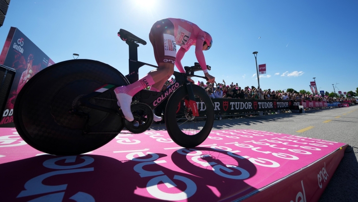 Pogacar Tadej (Team Uae Emirates) pink jersey, during the stage 7 of the of the Giro d'Italia from  Foligno to Perugia (ITT) , May 10, 2024 Italy. (Photo by Gian Mattia D'Alberto/Lapresse)