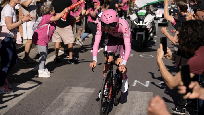 Pogacar Tadej (Team Uae Emirates) pink jersey, during the stage 7 of the of the Giro d'Italia from  Foligno to Perugia (ITT) , May 10, 2024 Italy. (Photo by Marco Alpozzi / LaPresse)