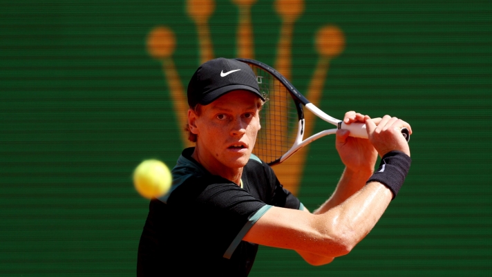 MONTE-CARLO, MONACO - APRIL 13: Jannik Sinner of Italy plays a backhand in the semifinal match against Stefanos Tsitsipas of Greece during day seven of the Rolex Monte-Carlo Masters at Monte-Carlo Country Club on April 13, 2024 in Monte-Carlo, Monaco. (Photo by Julian Finney/Getty Images)