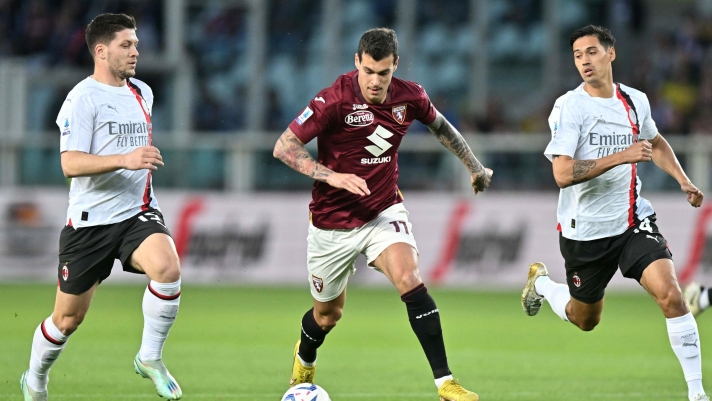 Torino?s Pietro Pellegri in action during the Serie A soccer match between Torino and Milan at the Olimpico Grande Torino Stadium in Turin, Italy - Saturday, May 18, 2024. Sport - Soccer . (Photo by Tano Pecoraro/Lapresse)