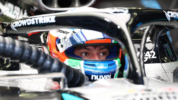 BAHRAIN, BAHRAIN - FEBRUARY 26: Andrea Kimi Antonelli of Italy driving the (12) Mercedes AMG Petronas F1 Team W16 looks on as he prepares to drive the car during day one of F1 Testing at Bahrain International Circuit on February 26, 2025 in Bahrain, Bahrain. (Photo by Clive Rose/Getty Images)