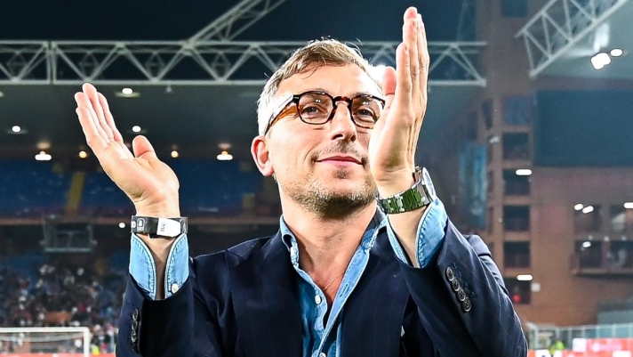 GENOA, ITALY - SEPTEMBER 25: Matteo Manfredi, chairman of Sampdoria, greets the crowd after the Coppa Italia match between Genoa CFC and UC Sampdoria at Luigi Ferraris Stadium on September 25, 2024 in Genoa, Italy. (Photo by Simone Arveda/Getty Images)