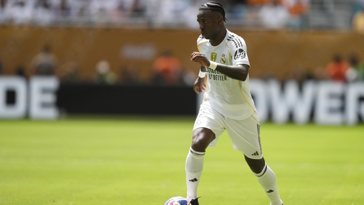Vinicius Junior left winger of Real Madrid and Brazil during the FIFA Club World Cup 2025 group H match between Real Madrid CF and Al Hilal at Hard Rock Stadium on June 18, 2025 in Miami Gardens, Florida. (Photo by Jose Breton/Pics Action/NurPhoto) (Photo by Jose Breton / NurPhoto via AFP)