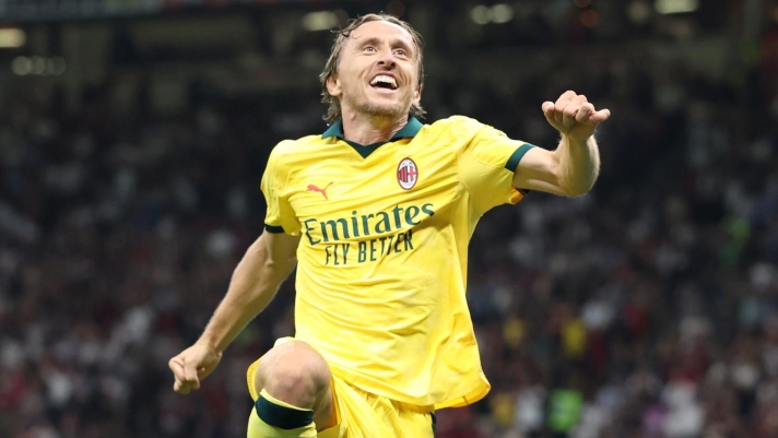Luka Modric of AC Milan celebrates after scoring the goal during the Serie A match between AC Milan and Bologna FC 1909 at Giuseppe Meazza Stadium on September 14, 2025 in Milan, Italy. (Photo by Claudio Villa/AC Milan via Getty Images)