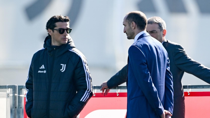 TURIN, ITALY - FEBRUARY 24: Francois Modesto, Giorgio Chiellini, Damien Comolli of Juventus during a training session at Juventus training center on February 24, 2026 in Turin, Italy. (Photo by Daniele Badolato - Juventus FC/Juventus FC via Getty Images)