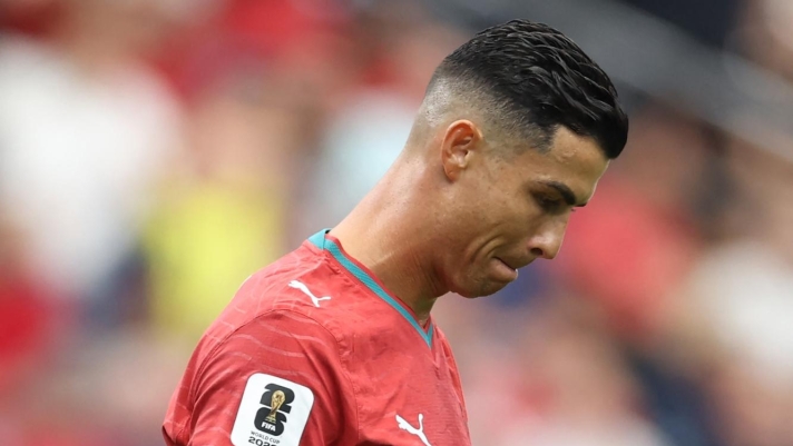  Cristiano Ronaldo #7 of Portugal reacts during the FIFA World Cup 2026 Group K match between Portugal and Congo DR at Houston Stadium on June 17, 2026 in Houston, Texas.   Molly Darlington/Getty Images/AFP (Photo by Molly Darlington / GETTY IMAGES NORTH AMERICA / Getty Images via AFP)