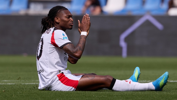  Rafael Leao of AC Milan reacts during the Serie A match between US Sassuolo Calcio and AC Milan at Mapei Stadium Citta del Tricolore on May 03, 2026 in Sassuolo, Italy. (Photo by Emmanuele Ciancaglini/Getty Images)