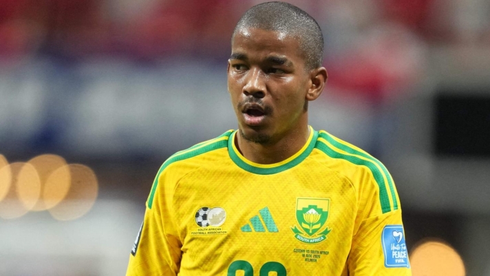 Jayden Adams (South Africa)  looks on during Group A FIFA World Cup 2026, Chezia and South Africa , Atlanta Stadium, Atlanta, United States on June 18  2026. (Photo by Ulrik Pedersen/NurPhoto) (Photo by Ulrik Pedersen / NurPhoto via AFP)