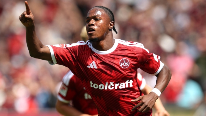 NUREMBERG, GERMANY - AUGUST 09: Mohamed Ali Zoma of 1. FC Nurnberg celebrates scoring his team's first goal during the 2. Bundesliga 2026/27 match between 1. FC Nürnberg and SG Dynamo Dresden at Max-Morlock-Stadion on August 09, 2026 in Nuremberg, Germany. (Photo by Alexander Hassenstein/Getty Images)