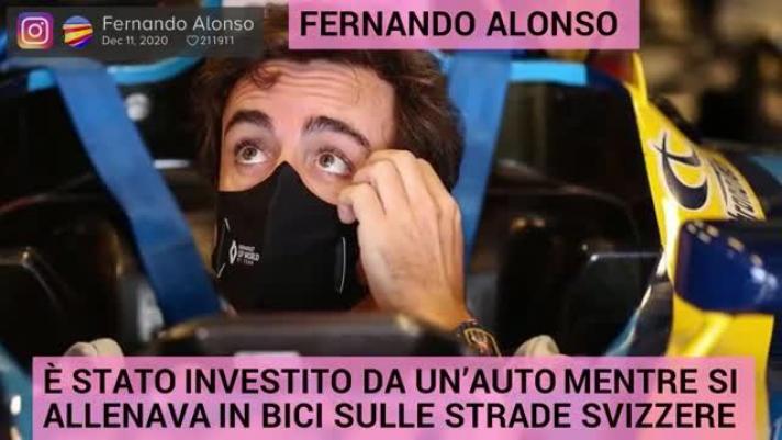 Il pilota di Formula 1 Fernando Alonso è stato investito in bicicletta da un'auto nelle strade svizzere nei pressi di Lugano. La bici è la sua grande passione: numerose sono le foto postate dal pilota spagnolo sul suo profilo Instagram
