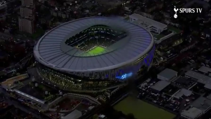 Aerial view of Tottenham Hotspur Stadium, showcasing its modern design.