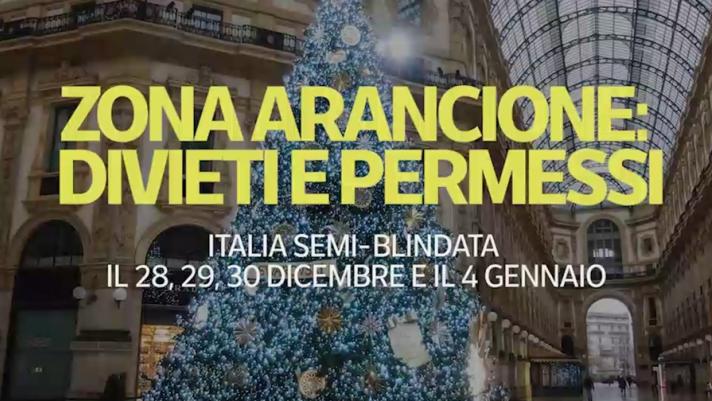 Da oggi 28 dicembre l’Italia entra in fascia arancione per 3 giorni, fino al 30 dicembre. I negozi sono aperti, bar e ristoranti sono chiusi se non per asporto e consegne a domicilio. Ecco tutto quello che si può fare.