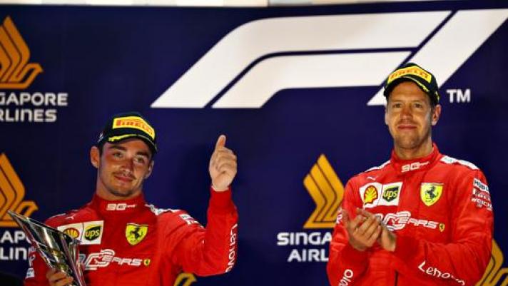 Charles Leclerc e Sebastian Vettel ripettivamente secondo e primo a Singapore. Getty