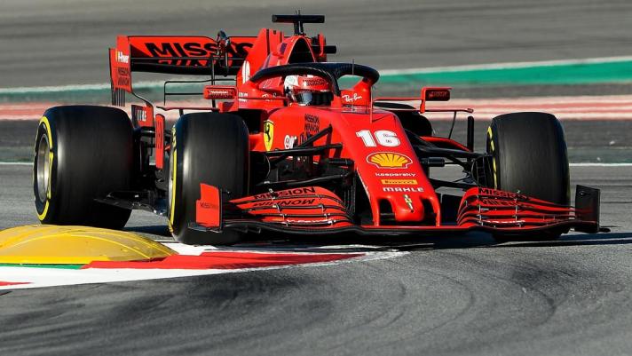 La Ferrari di Leclerc nell’ultimo test a Montmelò. Afp
