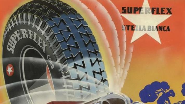 Dettaglio di un bozzetto per il Superflex Stella Bianca disegnato da Renzo Bassi nel 1931. Fondazione Pirelli