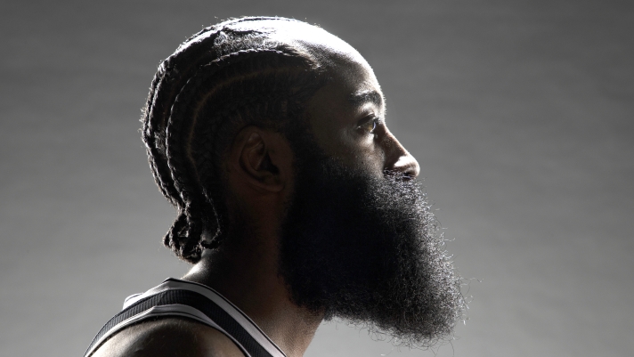NEW YORK, NEW YORK - SEPTEMBER 27:  James Harden #13 of the Brooklyn Nets poses for a portrait during Brooklyn Nets Media Day at Barclays Center on September 27, 2021 in New York City. (Photo by Al Bello/Getty Images)