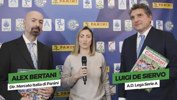 Giorno di presentazione dell'album Calciatori Panini 2022-2023: l'intervista di Alessandra Gozzini al direttore mercato Italia di Panini Alex Bertani e all'amministratore delegato della Lega Serie A Luigi De Siervo.