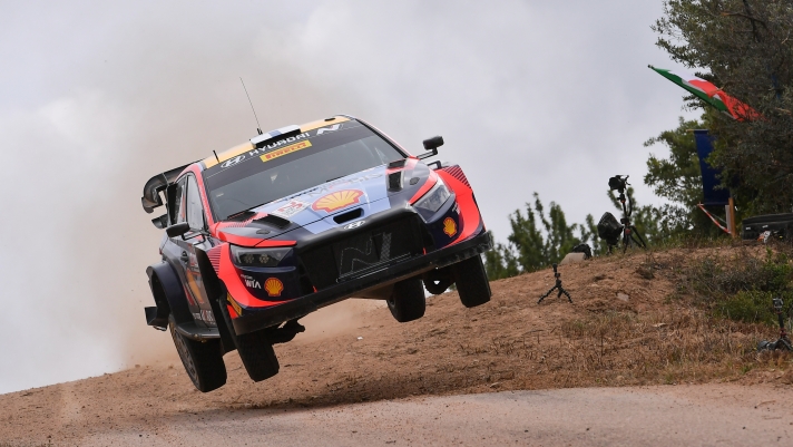 OLBIA, ITALY - JUNE 01: Esapekka Lappi of Finland and Janne Ferm of Finland compete with their Hyundai Shell Mobis WRT Hyundai i20 N Rally1 Hybrid during Day One of the FIA World Rally Championship Sardegna on June 01, 2023 in Olbia, Italy. (Photo by Massimo Bettiol/Getty Images)