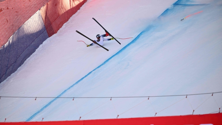 Norway's Aleksander Aamodt Kilde crashes during the Downhill of the FIS Alpine Skiing Men's World Cup event in Wengen on January 13, 2024. (Photo by Marco BERTORELLO / AFP)