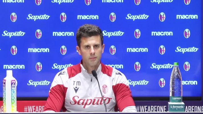 Il tecnico del Bologna in conferenza stampa.