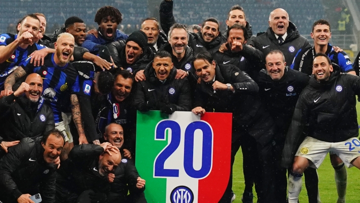 Inter celebrates winning the Scudetto  the Serie A soccer  match between Milan and Inter  at  San Siro stadium   , north Italy - Monday  22 , April , 2024. Sport - Soccer . (Photo by Spada/LaPresse)