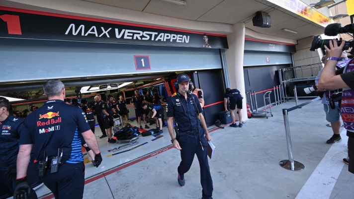 Red Bull Racing technical chief Adrian Newey walks out of the garage during the third practice session of the Bahrain Formula One Grand Prix at the Bahrain International Circuit in Sakhir on March 1, 2024. (Photo by ANDREJ ISAKOVIC / AFP)